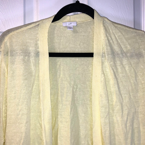 J Jill Women's Butter Yellow Linen Blend Cardigan Tall Size XLT Open Front Beach - Picture 3 of 7
